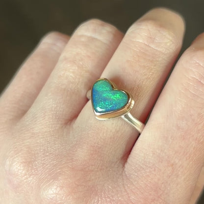 Sterling & 14K Gold Australian Opal Heart Ring