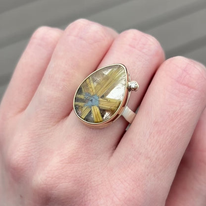 Sterling & 14K Gold Star Rutilated Quartz & Diamond Ring