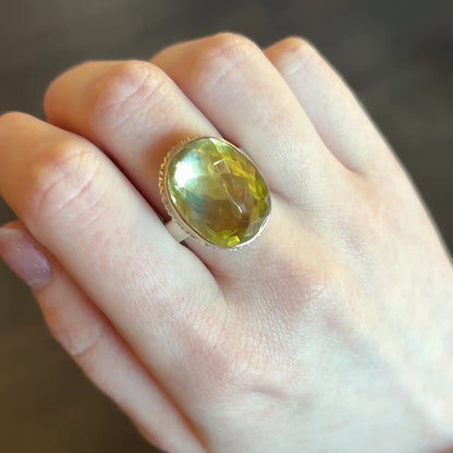 Sterling Lava Edge & 14K Gold Oval Lemon Quartz Ring