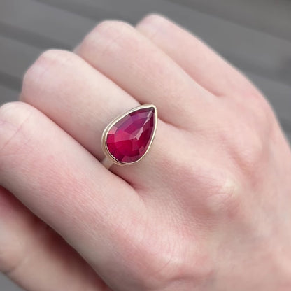 Sterling & 14K Gold Teardrop African Ruby Ring