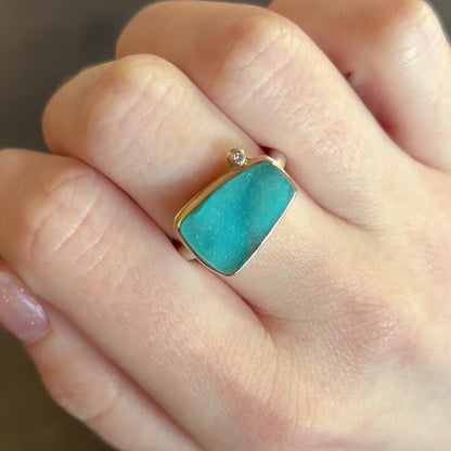 Sterling & 14K Gold Chrysocolla Drusy & Diamond Ring