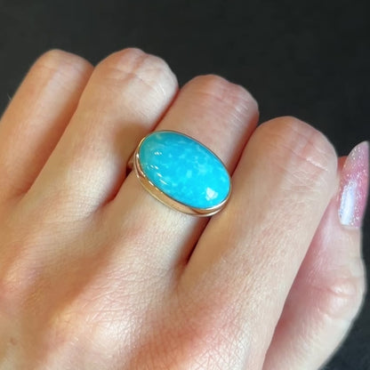 Sterling & 14K Gold Oval Kingman Turquoise Ring