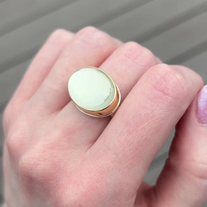 Sterling & 14K Gold Green Moonstone Ring