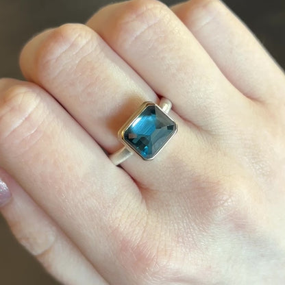 Sterling & 14K Gold Small London Blue Topaz Ring