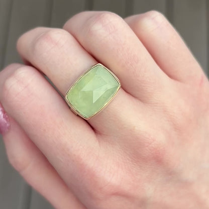 Sterling & 14K Gold Rectangular Prehnite Ring