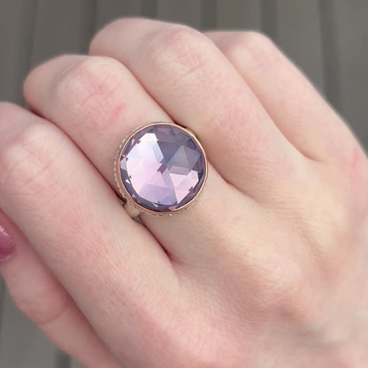 Sterling Lava Edge & 14K Rose Gold Round Lavender Amethyst Ring