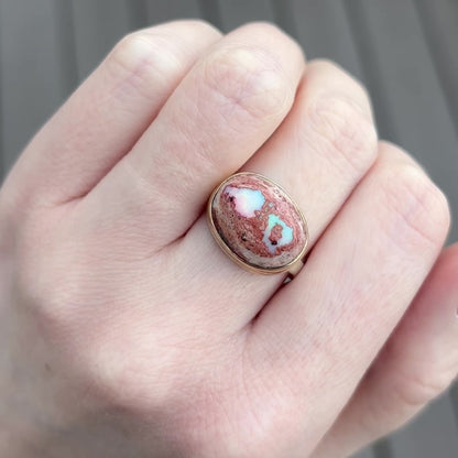 Sterling & 14K Gold Mexican Fire Opal Ring