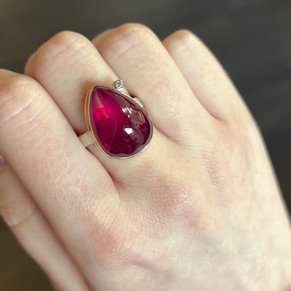 Sterling & 14K Gold Large African Ruby & Diamond Ring