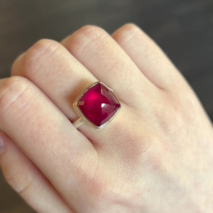 Sterling & 14K Gold Square African Ruby Ring