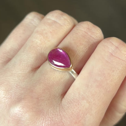 Sterling & 14K Gold Teardrop African Ruby Ring