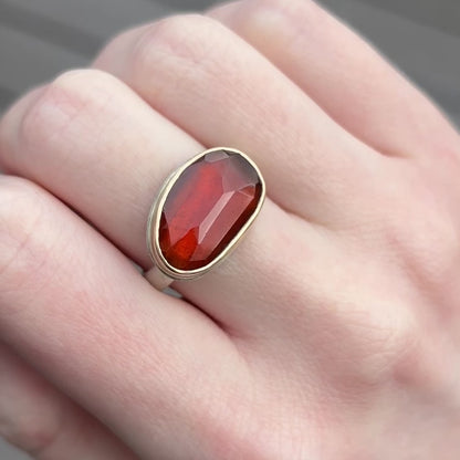 Sterling & 14K Gold Faceted Hessonite Garnet Ring