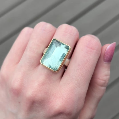 Sterling & 14K Gold Rectangular Aquamarine Ring