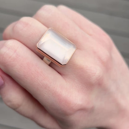 Sterling & 14K Rose Gold Rectangular Rose Quartz Ring