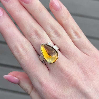 Sterling & 14K Gold Citrine & Diamond Ring