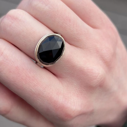 Sterling & 14K Gold Small Black Onyx Ring