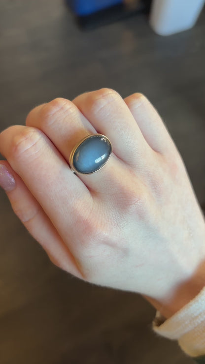 Sterling & 14K Gold Grey Moonstone Ring