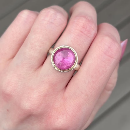 Sterling Lava Edge & 14K Gold Round African Ruby Ring