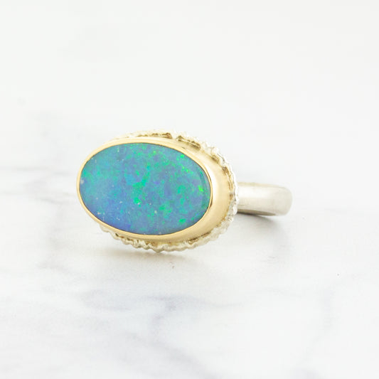 Jamie Joseph  Rectangular Australian Crystal Opal All Gold Ring at Voiage  Jewelry